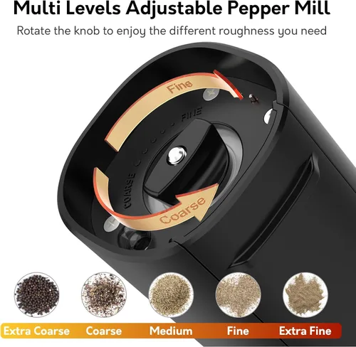 Vista 4 de Syaws Molinillo eléctrico de pimienta y sal, 1 paquete, molinillos de pimienta a batería, molinillo de pimienta automático con luz LED, grosor