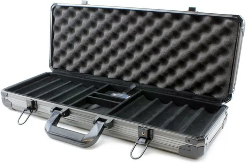 Vista 2 de 500pc Deluxe Poker Chip Case in Gray Color - Reinforced, Strong, Sturdy Design Poker Chip Case