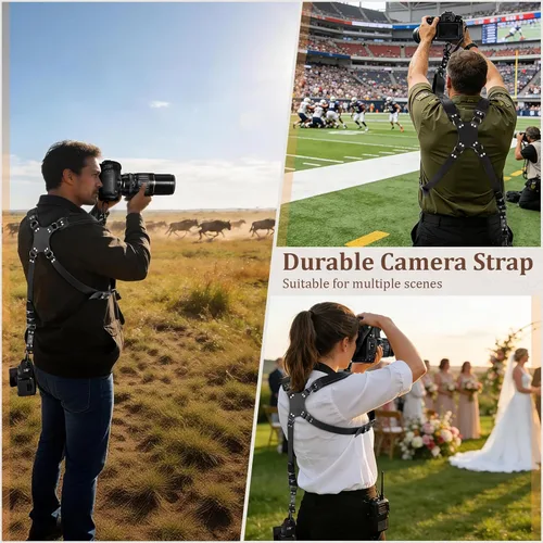 Vista 8 de Jumyee Double Camera Harness for 2 Cameras, Adjustable Dual Shoulder Leather Camera Strap for DSLR/SLR