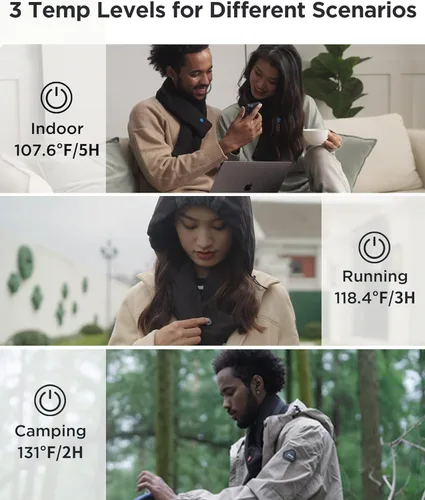 Vista 3 de FLEXWARM Bufanda térmica, almohadilla térmica para el cuello, calentador de cuello térmico recargable con banco de energía, soporte térmico