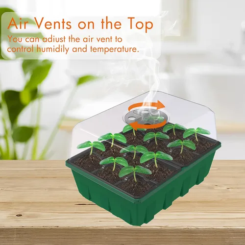 Vista 4 de Gardzen Juego de 10 propagadores de jardín, kits de bandejas de semillas negras con 120 celdas, bandejas de inicio de semillas con cúpula y base