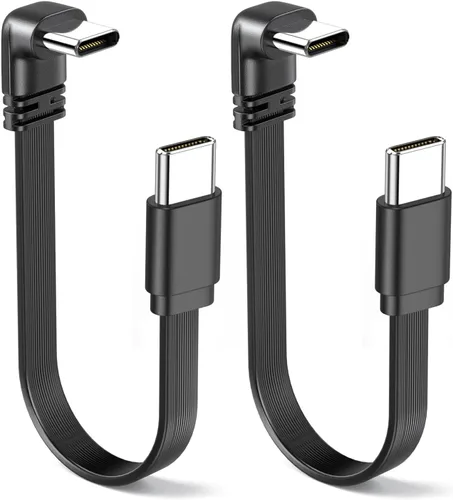 Paquete de 2 cables USB 2.0 tipo C macho a macho de 90 grados de disparo plano de 4 pulgadas/3.9 in, suave y flexible en ángulo recto, cable USB M/M