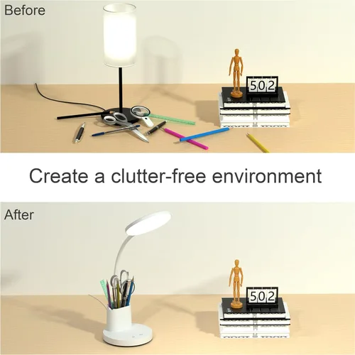 Vista 5 de Lámpara de escritorio Vicsoon, lámpara de escritorio LED para oficina en casa, lámpara de mesa táctil con 3 modos de color y brazo ajustable