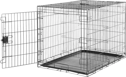 Vista 7 de Yaxa Basics - Jaula para perros duradera y plegable de alambre metálico con bandeja, puerta doble, 36 x 23 x 25 pulgadas, negro