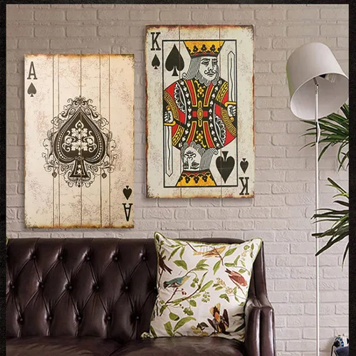 Impresión en lienzo Vintage Poker Naipes Carteles e impresiones retro, Sala de estar Arte de la pared Lienzo Decoración Imágenes 70x105cmx2 Sin marco