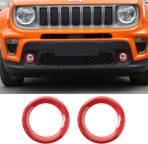 Vista 4 de YOCTM Accesorios para Jeep Renegade 2019 2020 2021, insertos de rejilla delantera, cubierta de malla + marco de luz antiniebla delantera + bisel