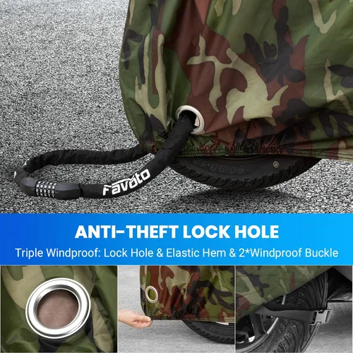 Vista 5 de Favoto - Funda impermeable para motocicleta, universal, duradera, reflectante, protección solar para cualquier temporada, con orificios de seguridad