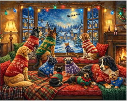 Vista 9 de El rompecabezas de 1000 piezas Navidad en la cabaña de la víspera de Navidad de Springbok es una imagen clásica de una acogedora cabaña navideña