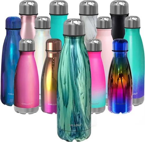 Vista 48 de CHILLOUT LIFE Botella de agua de acero inoxidable para la escuela de niños: 12 oz con aislamiento de doble pared en forma de botella de cola