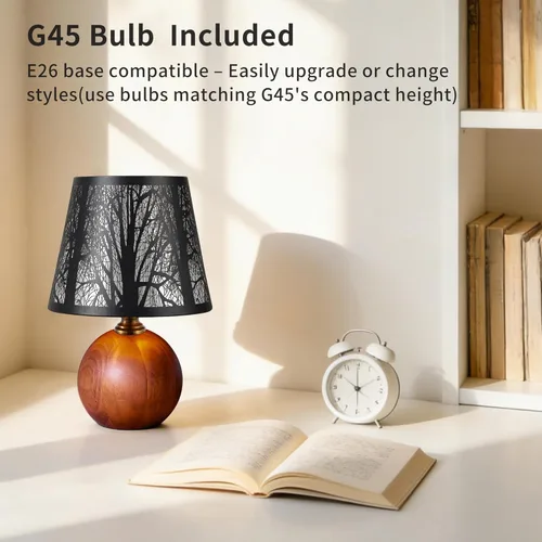 Vista 6 de Lámpara gótica con pantalla de bosque de 7.1 pulgadas, lámpara de árbol con base de madera maciza, lámpara de iluminación ambiental regulable de 3