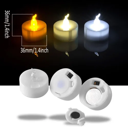 Vista 4 de AGPTEK Velas de té con parpadeo, paquete de 100 velas LED parpadeantes sin llama que funcionan con pilas, velas de té de larga duración para boda