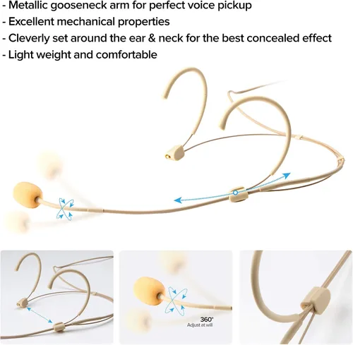 Vista 6 de Micrófono facial con doble gancho para la oreja, enchufe de bloqueo de tornillo de 0.138 in para sistema inalámbrico Sennheiser, con cable, micrófono