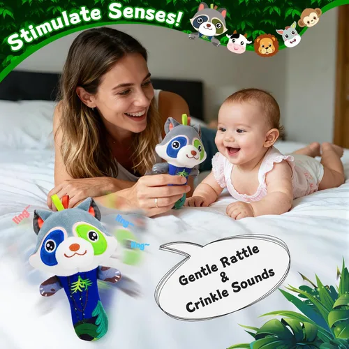 Vista 2 de Juego de sonajeros para bebés, sonajeros de muñeca para bebés de 0 a 6 meses, sonajeros de pie de bebé, calcetines de 0 a 12 meses, sonajeros
