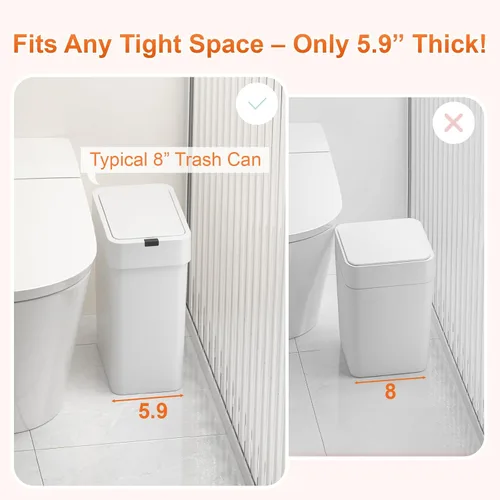 Vista 3 de Bote de basura de baño sin contacto de 9L/2.4 galones, sensor de movimiento de 0.2 s, cierre automático, diseño delgado impermeable IPX5