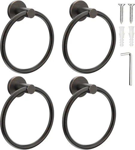 Vista 28 de SetSail - Soporte de toalla para pared de baño, anillo de toalla negro mate de acero inoxidable, soporte de toalla de mano resistente para baño