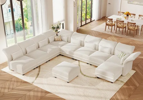 Vista 9 de LLappuil Sofá modular de 10 plazas con almacenamiento, sofás modulares grandes en forma de U para sala de estar con respaldos de brazos ajustables
