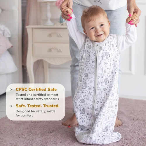 Vista 213 de Mama Cheetah Saco de dormir para bebé de 0.5 TOG, Manta portátil de algodón orgánico para bebé con cremallera bidireccional, Saco de dormir