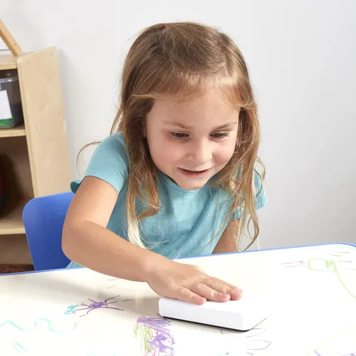 Vista 8 de ECR4Kids Mesa de actividades cuadrada de borrado en seco con 2 sillas, ajustable, muebles para niños, azul