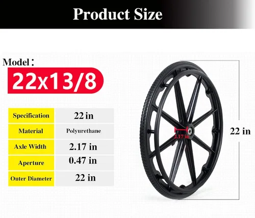 Vista 2 de (1PR, Negro) Rueda trasera de repuesto para silla de ruedas de 24x1 pulgadas, Conjunto de rueda trasera para sillas de ruedas de 16-18-20 pulgadas