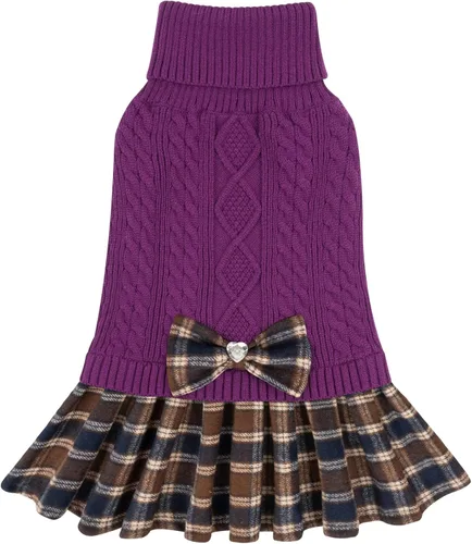 Vista 9 de Kyeese Suéter de perro vestido a cuadros con cuello alto para perro, suéter de punto para mascotas para otoño e invierno