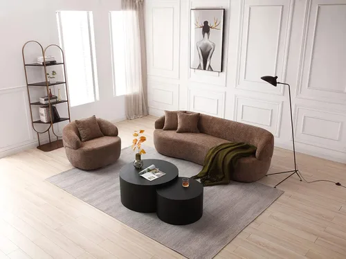 Vista 126 de JUSTONE Sofá de sala de estar curvado moderno de mediados de siglo de 101 pulgadas, sofá de tela Boucle de 4 asientos para dormitorio, oficina, beige