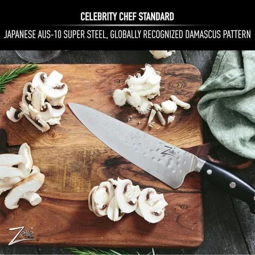 Vista 3 de Zelite Infinity Cuchillo de chef de 8 pulgadas, cuchillo de chef de Damasco, cuchillo de chefs, cuchillos de chef, cuchillo de chef japonés AUS-10