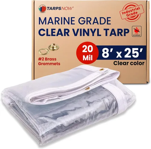 Vista 22 de Tarps Now - Lona de vinilo transparente ignífuga de grado marino, (5 x 5 pies) con ojales de latón, lona impermeable y resistente, cubierta