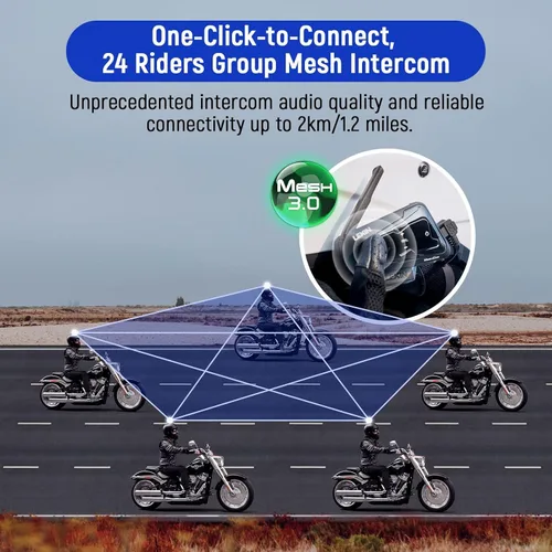 Vista 2 de LEXIN MeshCom - Auriculares Bluetooth para motocicleta, sistema de comunicación de casco de malla para 24 conductores con audio multitarea/uso