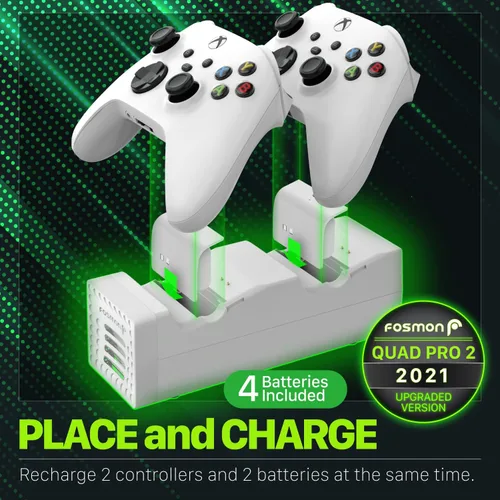 Vista 2 de Fosmon Quad PRO 2 Controller Charger Compatible with Xbox Series XS Controllers Not for Xbox One 360 Elite 2 Controllers Dual Dock Charging