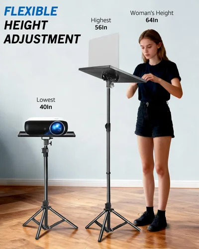 Vista 3 de Lusweimi Trípode de soporte para proyector, soporte de computadora portátil ajustable de 56 pulgadas de altura con bandeja de 16 x 11 pulgadas