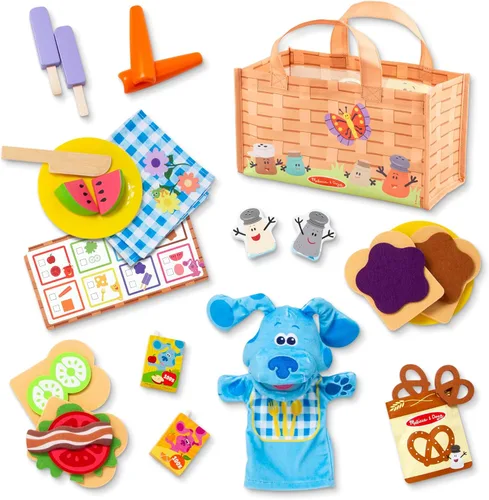 Vista 5 de Melissa & Doug Blue’s Clues & You! Set de juegos para picnic Comparte con Blue con marioneta de mano - Certificado FSC