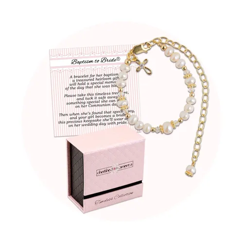 Vista 7 de Cherished Moments Pulsera de cruz de bautismo a novia para niños en plata de ley 925