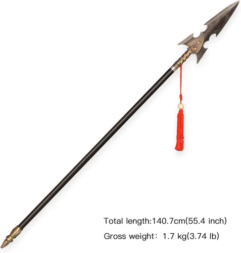 Vista 2 de Accesorio de cosplay lanza de guerrero construida de metal tradicional chino de 55.4 pulgadas