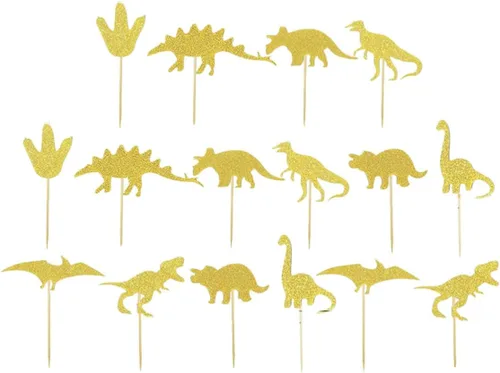 16pcs Dinosaur Cake Insert Cards, Paper Wood Decorations