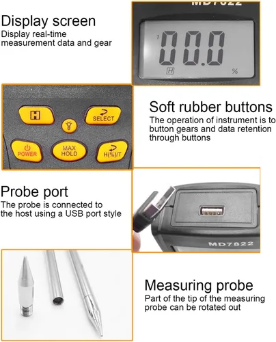 Vista 2 de TOPINCN Moisture Meter Probe Grain Tool Tester with Extra Long Probe 230 Smart Digital Moisture Meter Tester Probe Grain Moisture Tester Tool Tool