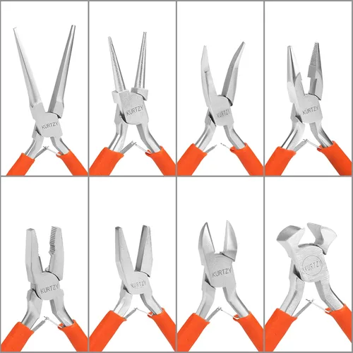 Vista 4 de Kurtzy Juego de herramientas de alicates de joyería con asas de agarre suave (paquete de 8) - Cortadores de alambre de precisión, aguja, alicates