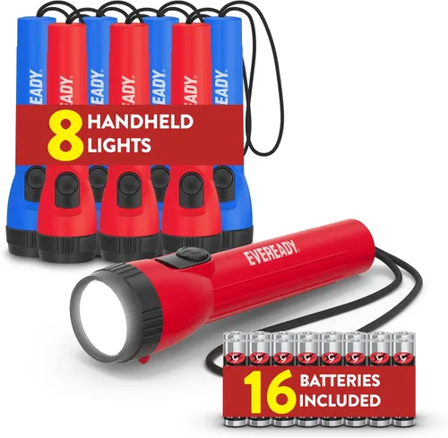 EVEREADY Linternas LED (paquete de 8), linternas brillantes para emergencias y equipo de campamento, luz de flash con pilas AA incluidas, rojo/azul