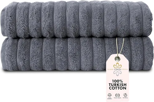 Vista 25 de Classic Turkish Towels - Juego de 6 toallas de lujo de la colección Brampton acanaladas de 100% algodón turco, de secado rápido, suaves y Platino