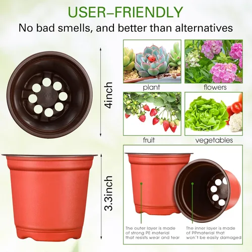 Vista 2 de Gerrii 1000 piezas de plantas de plástico de 4 pulgadas para vivero, macetas de inicio de semillas a granel, macetas de plástico para plantas