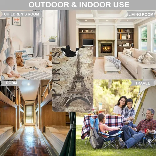 Vista 2 de visesunny Cesta de lavandería de gran capacidad, estilo retro, torre Eiffel, París, resistente al agua, tela Oxford, cestas de almacenamiento