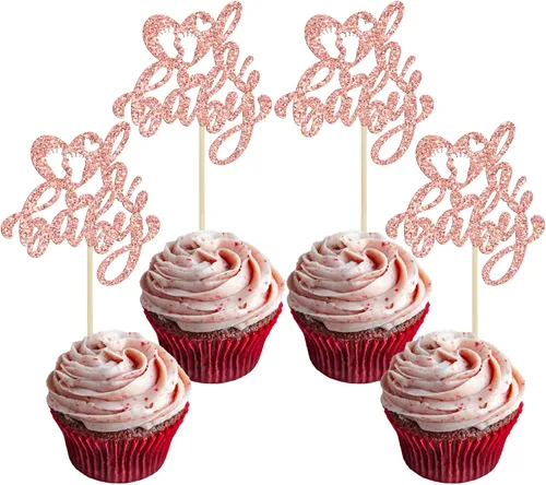 Vista 13 de 24 piezas de decoración de cupcakes con purpurina dorada para el día de San Valentín, temática de San Valentín, fiesta de cumpleaños, suministros