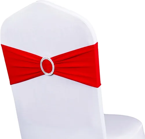 Vista 31 de Bandas elásticas de elastano para silla, color azul real, paquete de 50 unidades para bodas, bandas elásticas para sillas con hebilla deslizante