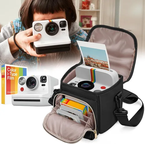 Vista 7 de Bolsa bandolera para cámara compatible con Polaroid Now 2ª/3ª cámara instantánea, bolsa cruzada con correa ajustable, color negro