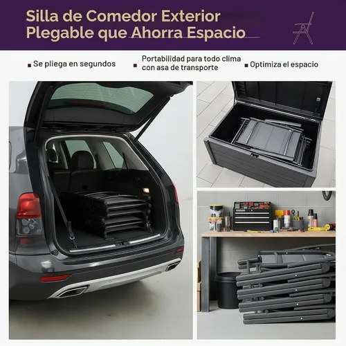 Vista 6 de PURPLE LEAF Juego de 2 sillas plegables para exteriores, asiento acolchado Negro