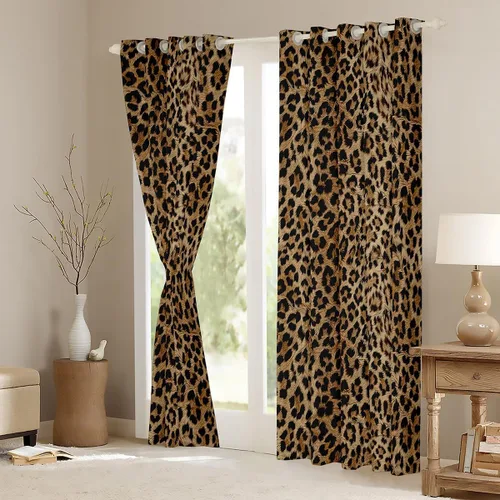 Vista 3 de Feelyou Cortinas opacas con estampado de leopardo de 30% a 50%, cortinas de oscurecimiento con estampado de guepardo para dormitorio, para niños