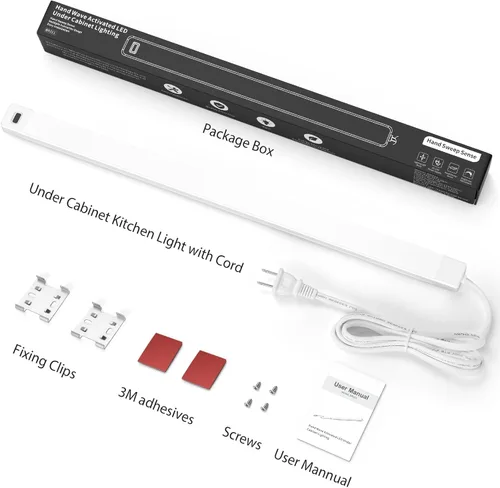 Vista 8 de MYPLUS Luces LED bajo gabinete de 16 pulgadas con sensor de movimiento manual, iluminación bajo mostrador 4000K blanco natural, regulable, Plug and