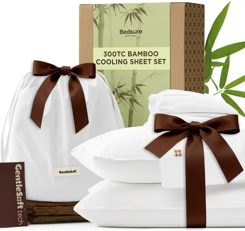 Vista 16 de Bedsure Sábanas Refrescantes Tamaño Queen, Rayón Derivado de Bambú y Mezcla de Algodón, GentleSoft, Transpirables, Juego de Sábanas Queen, Bolsillo