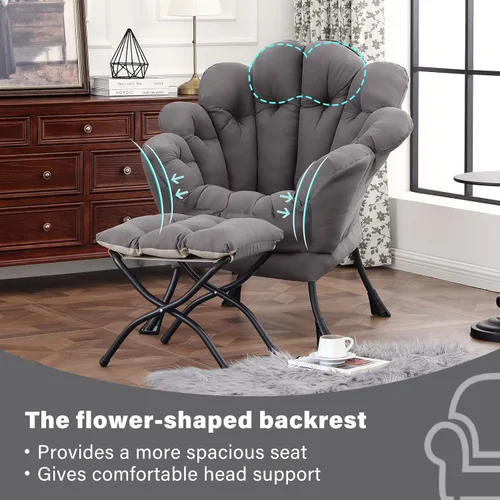 Vista 163 de Silla Lazy con otomana, silla moderna con reposapiés plegable, silla de acento de salón, cómoda silla de lectura para dormitorio, estudio, sala