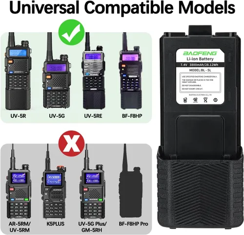 Vista 2 de BAOFENG Batería UV-5R BL-5 3800mAh USB-C de carga extendida de alta capacidad para radios UV5R BF-F8HP serie UV-5R con cable de carga tipo C