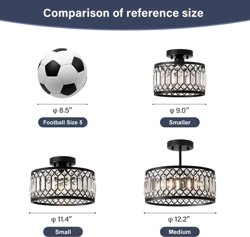 Vista 5 de Pevfah Lámpara de techo negra de cristal, moderna lámpara de techo semiempotrada, accesorios de iluminación de pasillo redondo para cocina, entrada